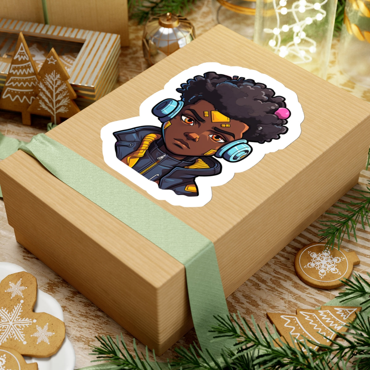 Kawaii Anime Style African American Young Man Boy with Headphones Kiss-Cut Stickers