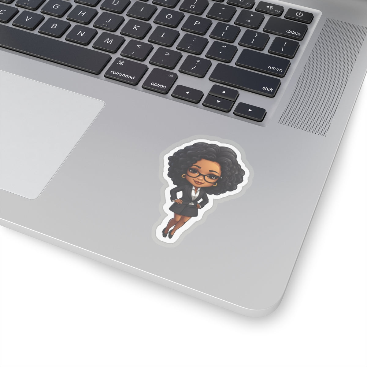 Chibi Style African American Business Woman (Boss Babe) in Black Suit with Skirt Kiss-Cut Stickers