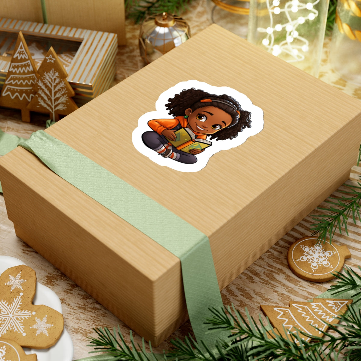 Chibi African American (Black) Book Dragon Power Reader Kiss-Cut Stickers