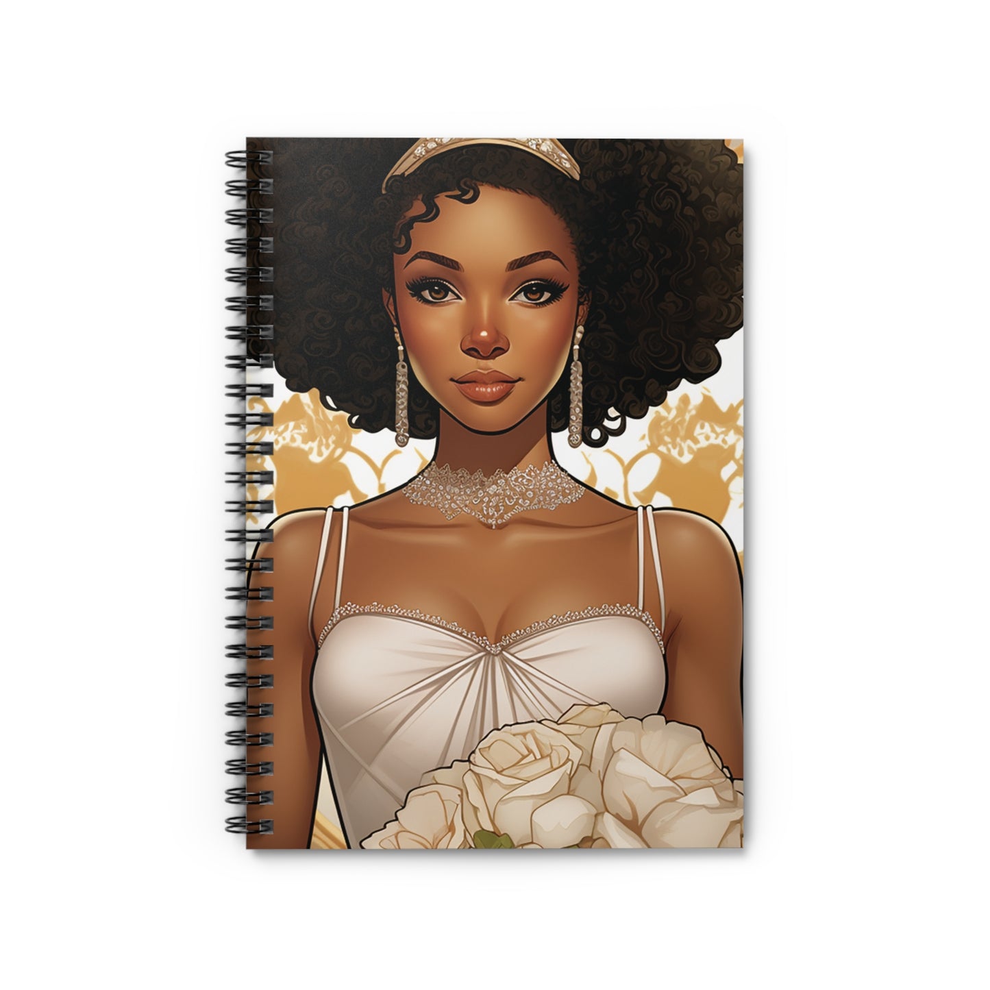 Beautiful African American Bride in Peach-colored Flowers Spiral Notebook - Ruled Line