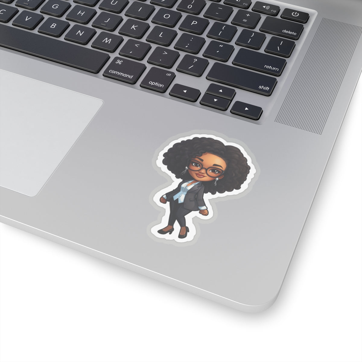 Chibi Style African American (Black) Business Woman Boss Babe in Black Suit Kiss-Cut Stickers