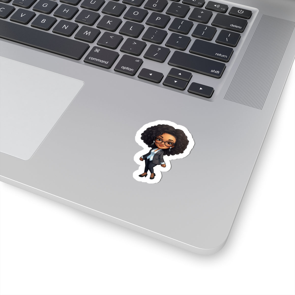 Chibi Style African American (Black) Business Woman Boss Babe in Black Suit Kiss-Cut Stickers