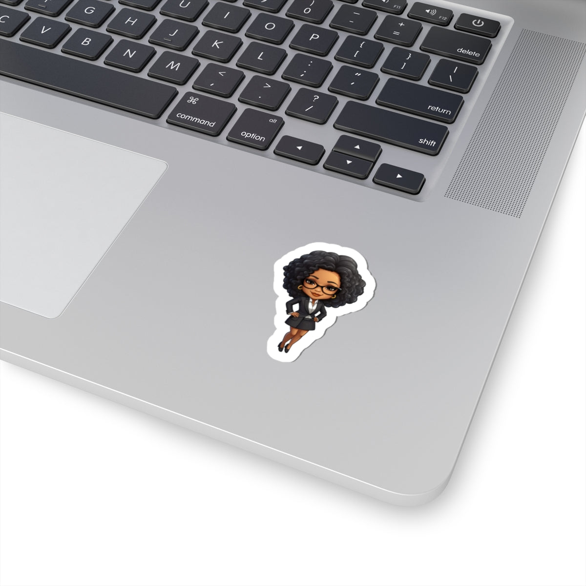 Chibi Style African American Business Woman (Boss Babe) in Black Suit with Skirt Kiss-Cut Stickers