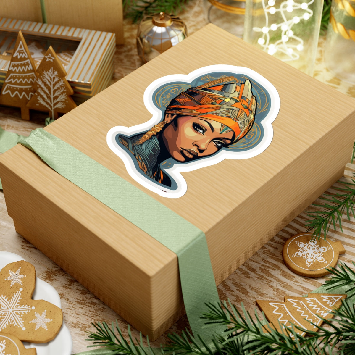Neo Traditional Style African American Black Nubian Queen Kiss-Cut Stickers