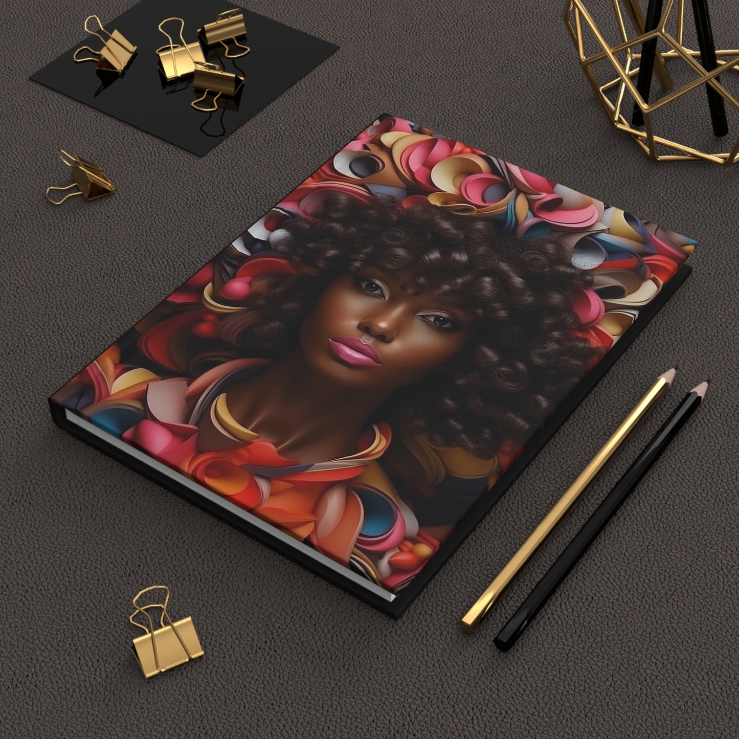 African American Woman Among Red, Yellow and Blue Flowers Hardcover Journal Matte