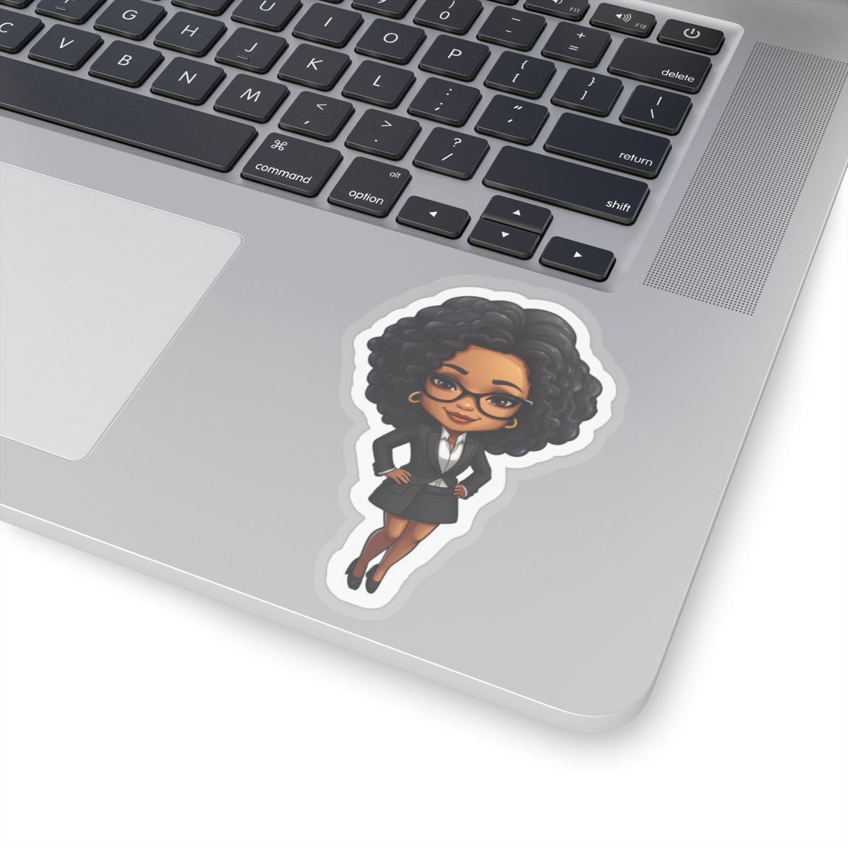 Chibi Style African American Business Woman (Boss Babe) in Black Suit with Skirt Kiss-Cut Stickers