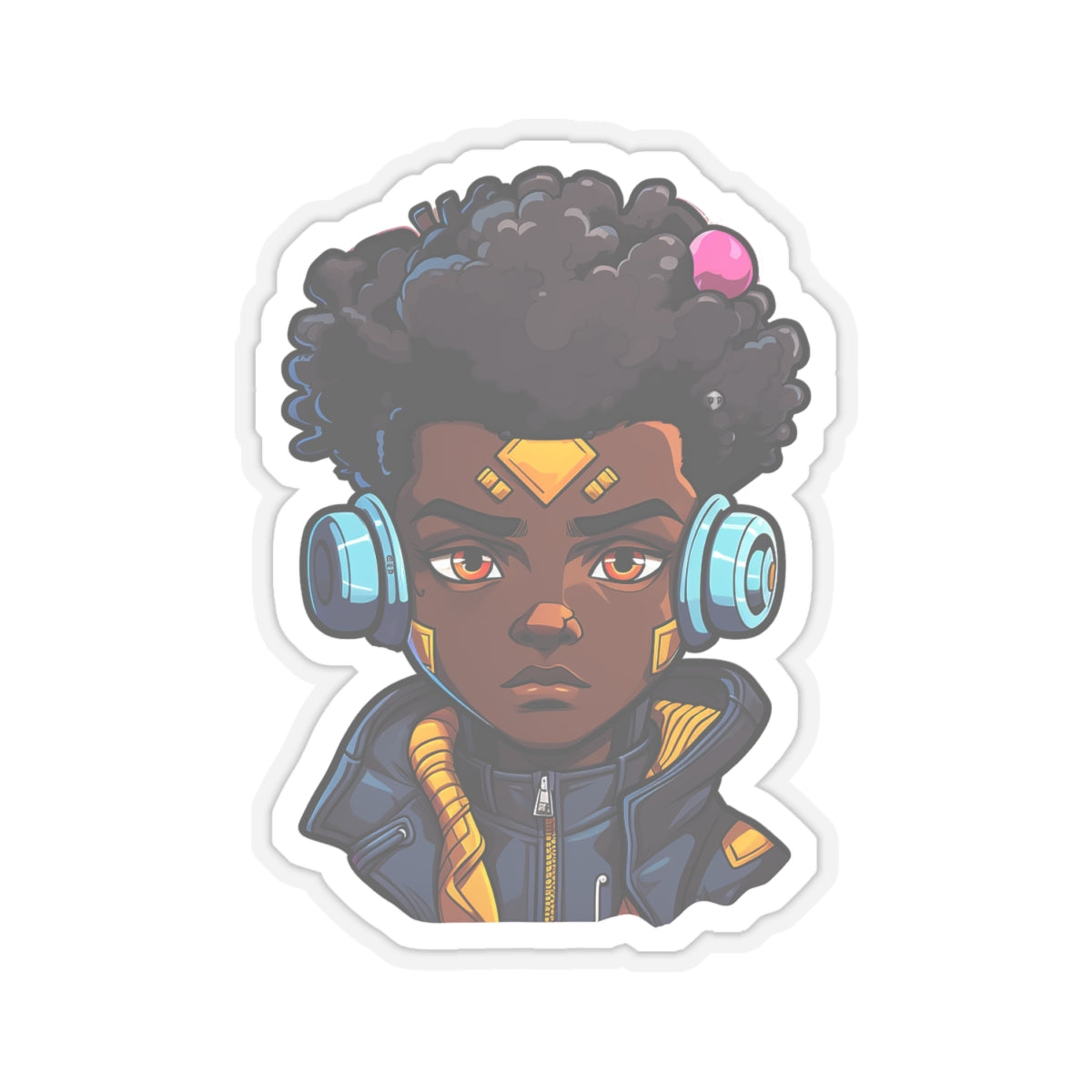 Kawaii Anime Style African American Young Man Boy with Headphones Kiss-Cut Stickers