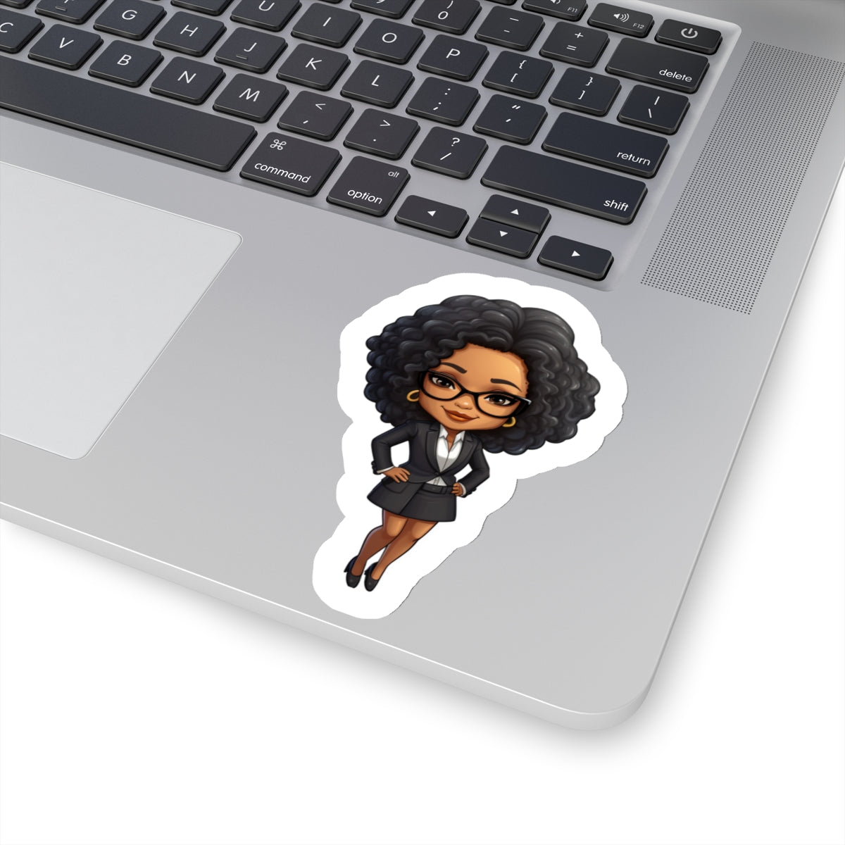 Chibi Style African American Business Woman (Boss Babe) in Black Suit with Skirt Kiss-Cut Stickers