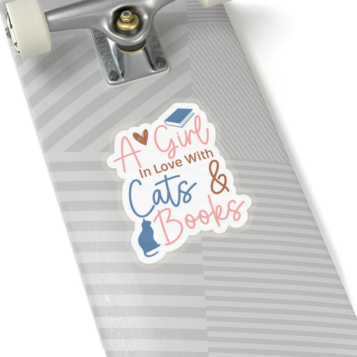 A Girl in Love with Her Cat and Books Kiss-Cut Stickers
