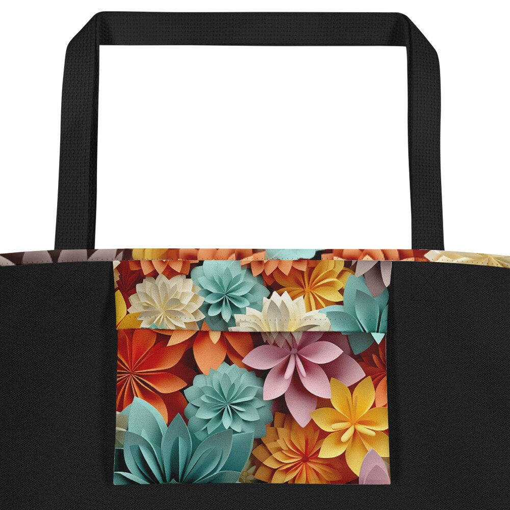 Colorful Flowers (Orange, Blue, White, Pink) All-Over Print Large Tote Bag