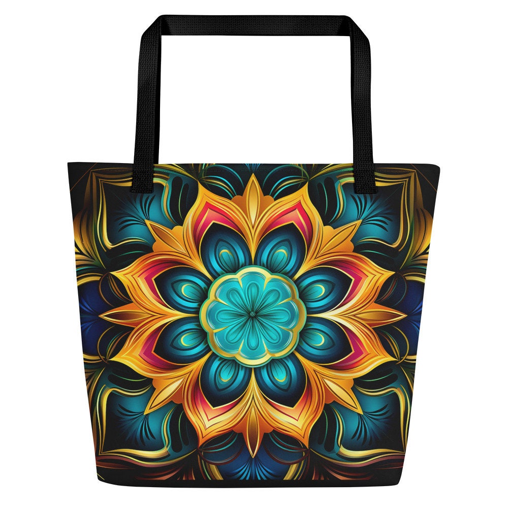 Mandala Flower - Blue Green Gold Red All-Over Print Large Tote Bag Mom Gift Shopping Bag