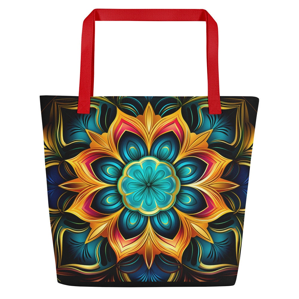 Mandala Flower - Blue Green Gold Red All-Over Print Large Tote Bag Mom Gift Shopping Bag