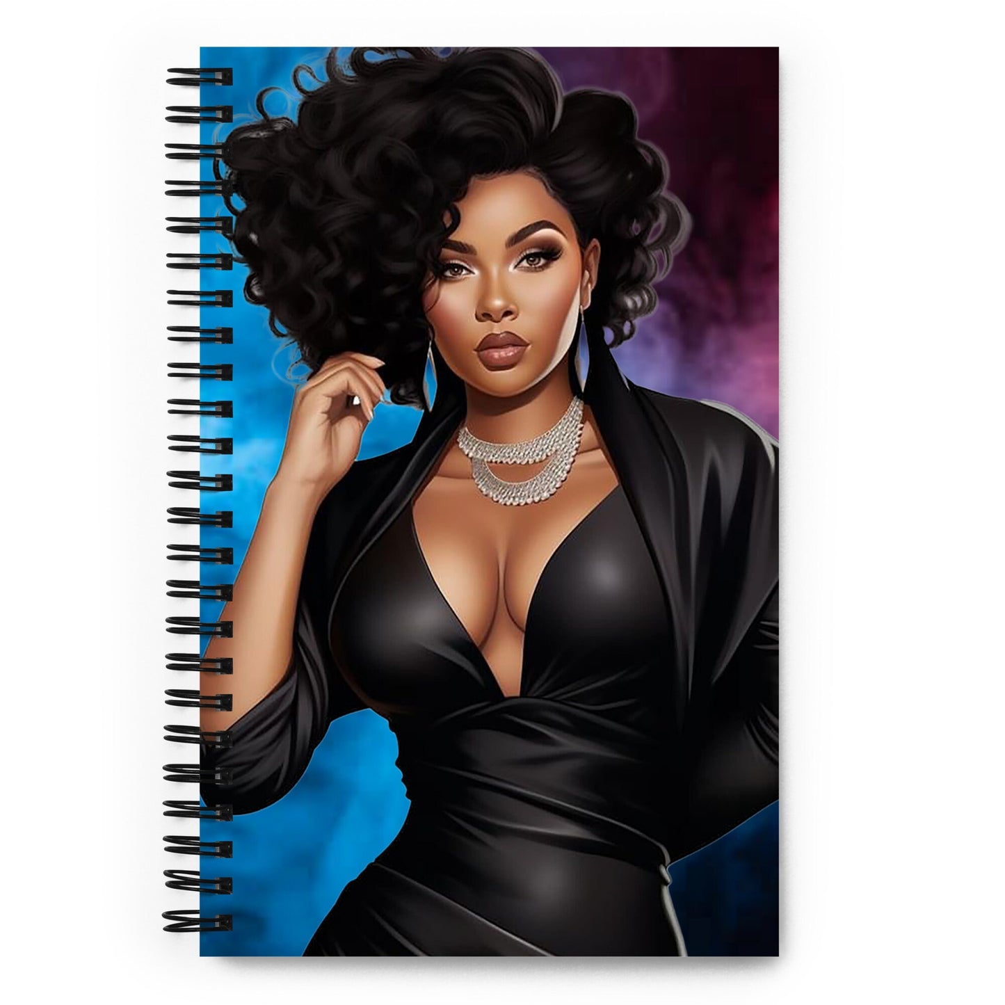 Confident African American Woman in Black with Color Burst Background Lined Spiral notebook