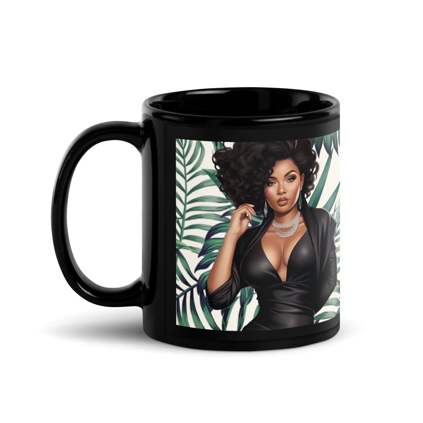 Confident African American (Black) Boss Babe on Black Glossy Mug