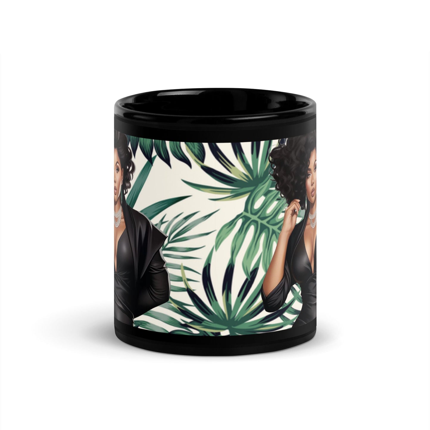 Confident African American (Black) Boss Babe on Black Glossy Mug