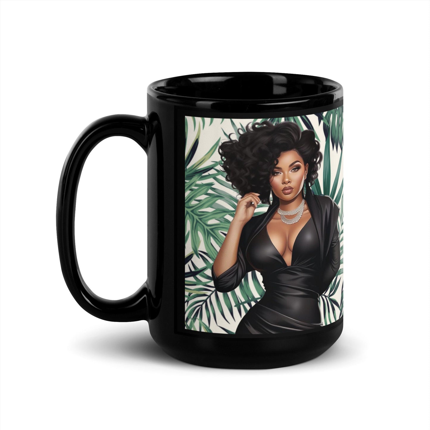 Confident African American (Black) Boss Babe on Black Glossy Mug