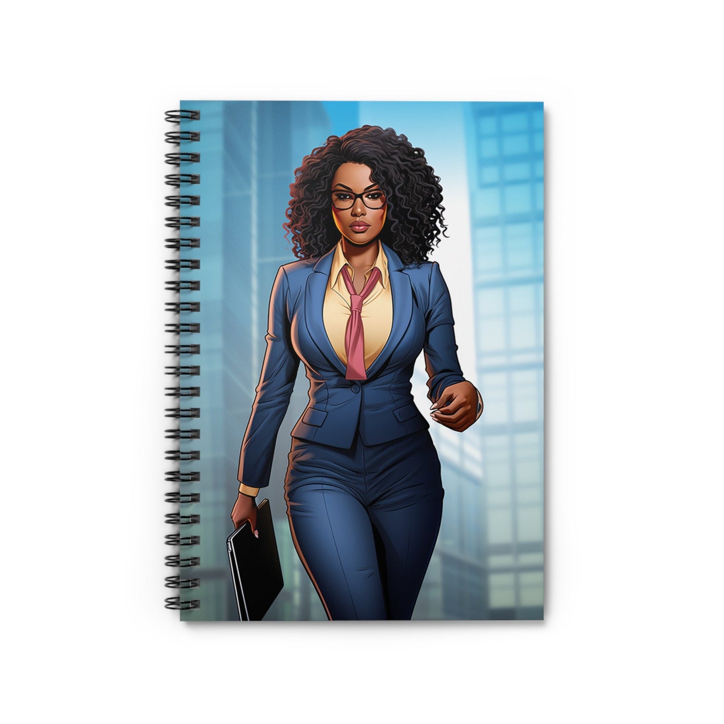 African American Business Women Superhero in Blue Environment Spiral Notebook - Ruled Line