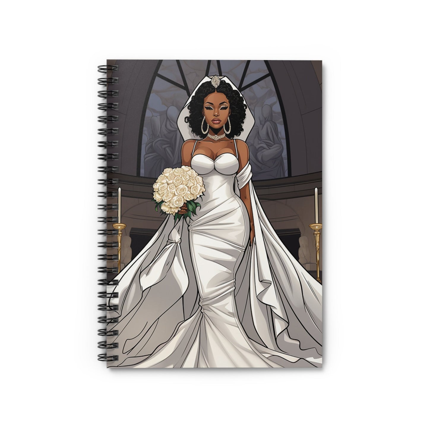Beautiful Melanated African American (Black) Bride Spiral Notebook - Ruled Line