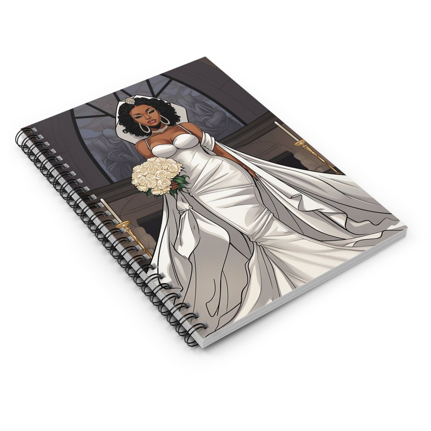 Beautiful Melanated African American (Black) Bride Spiral Notebook - Ruled Line