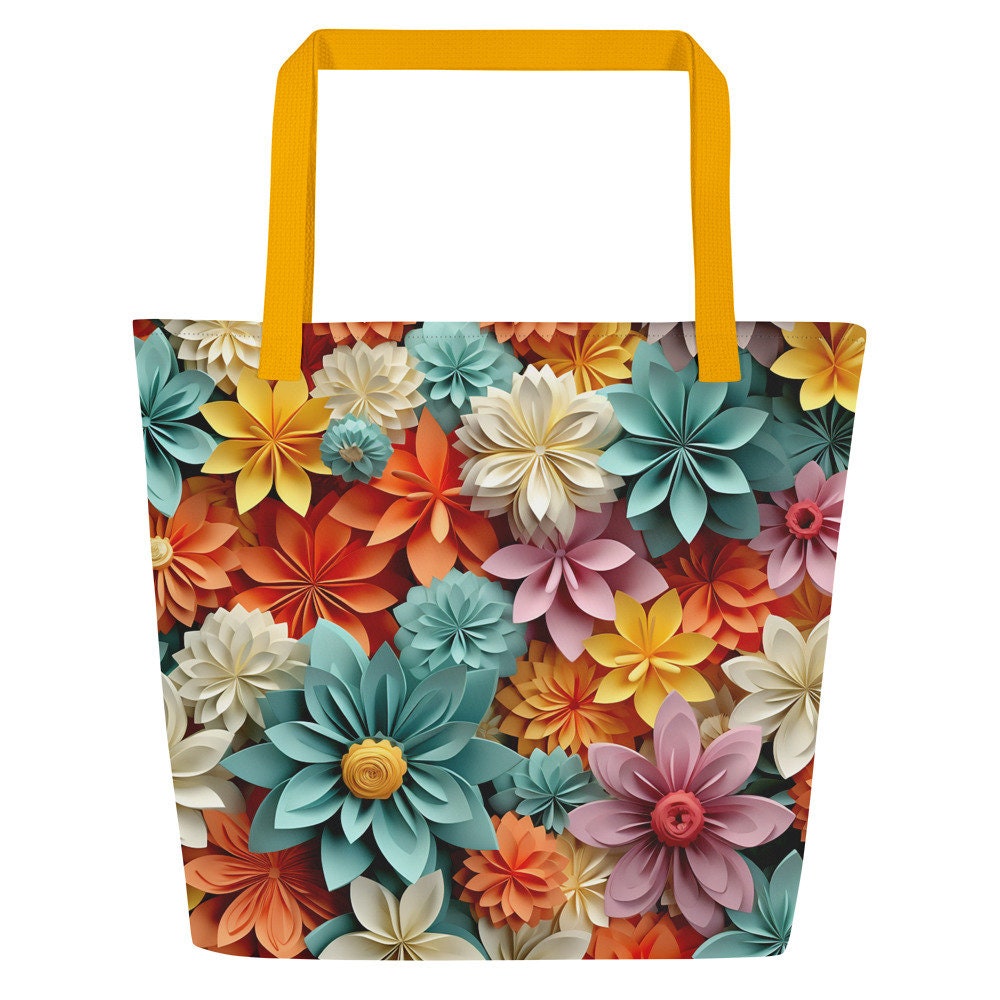 Colorful Flowers (Orange, Blue, White, Pink) All-Over Print Large Tote Bag