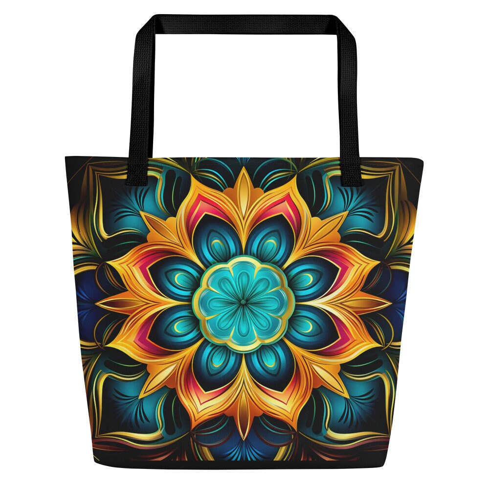 Mandala Flower - Blue Green Gold Red All-Over Print Large Tote Bag Mom Gift Shopping Bag