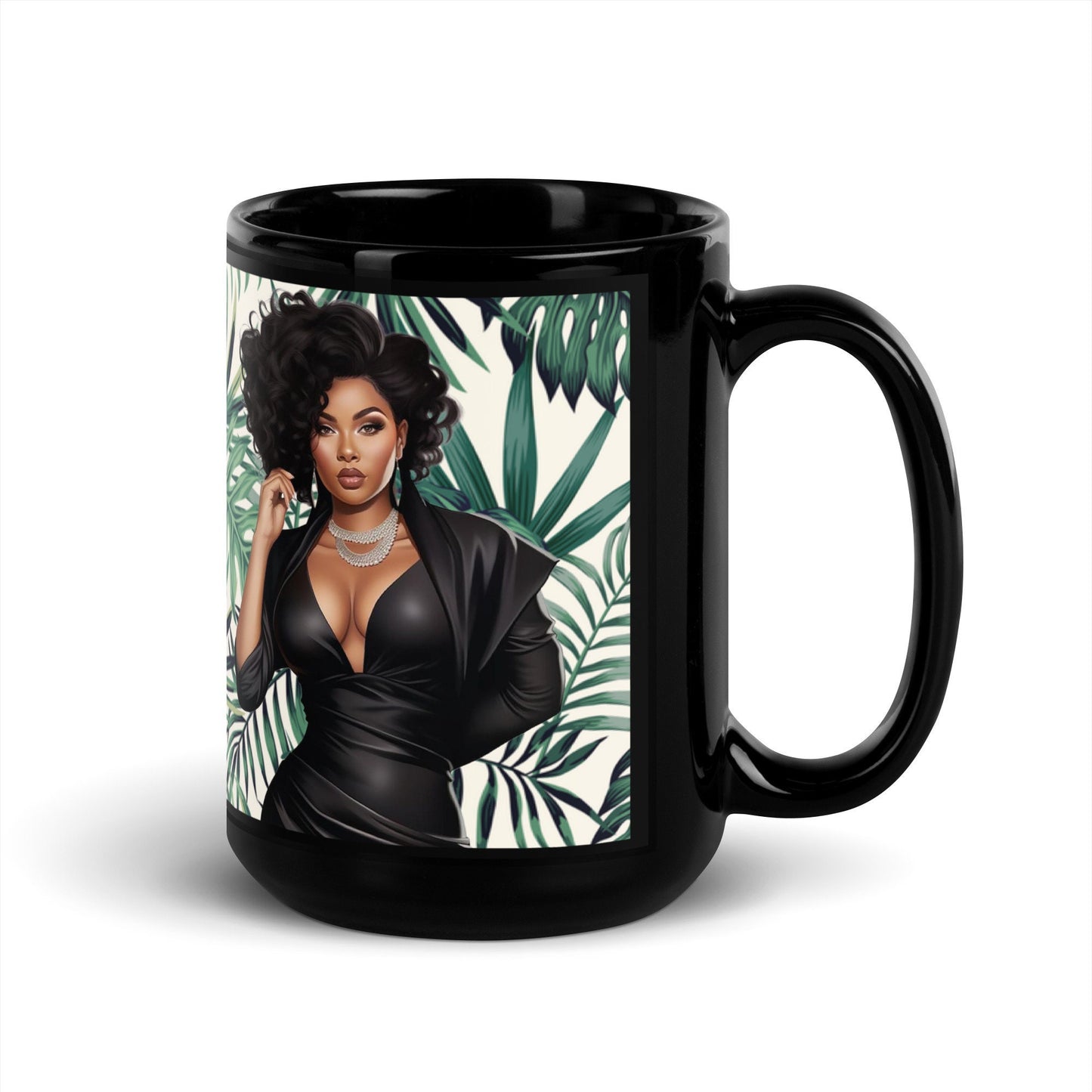 Confident African American (Black) Boss Babe on Black Glossy Mug