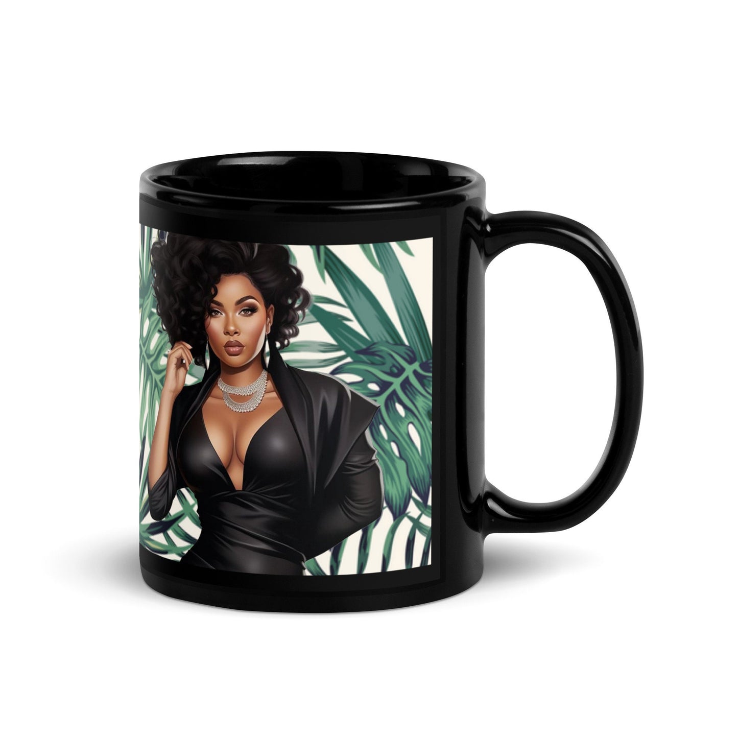 Confident African American (Black) Boss Babe on Black Glossy Mug
