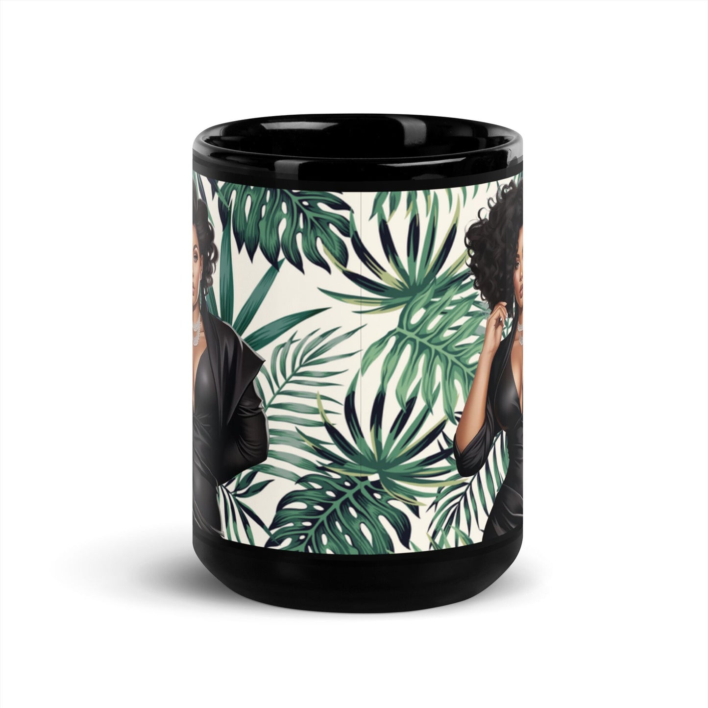 Confident African American (Black) Boss Babe on Black Glossy Mug