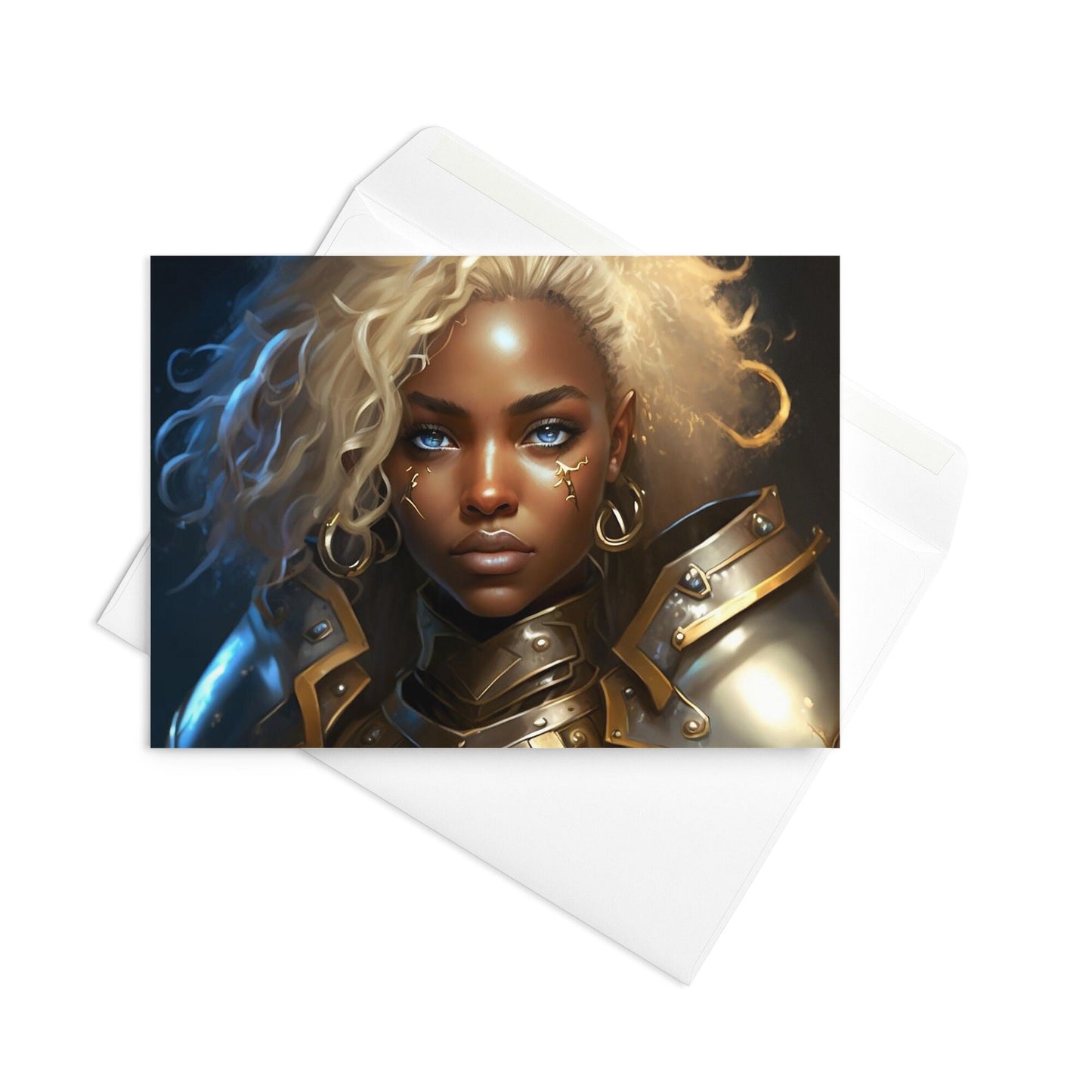 Golden Black African American Warrior Woman Greeting card Blank Inside No Verse Inside Greeting Card