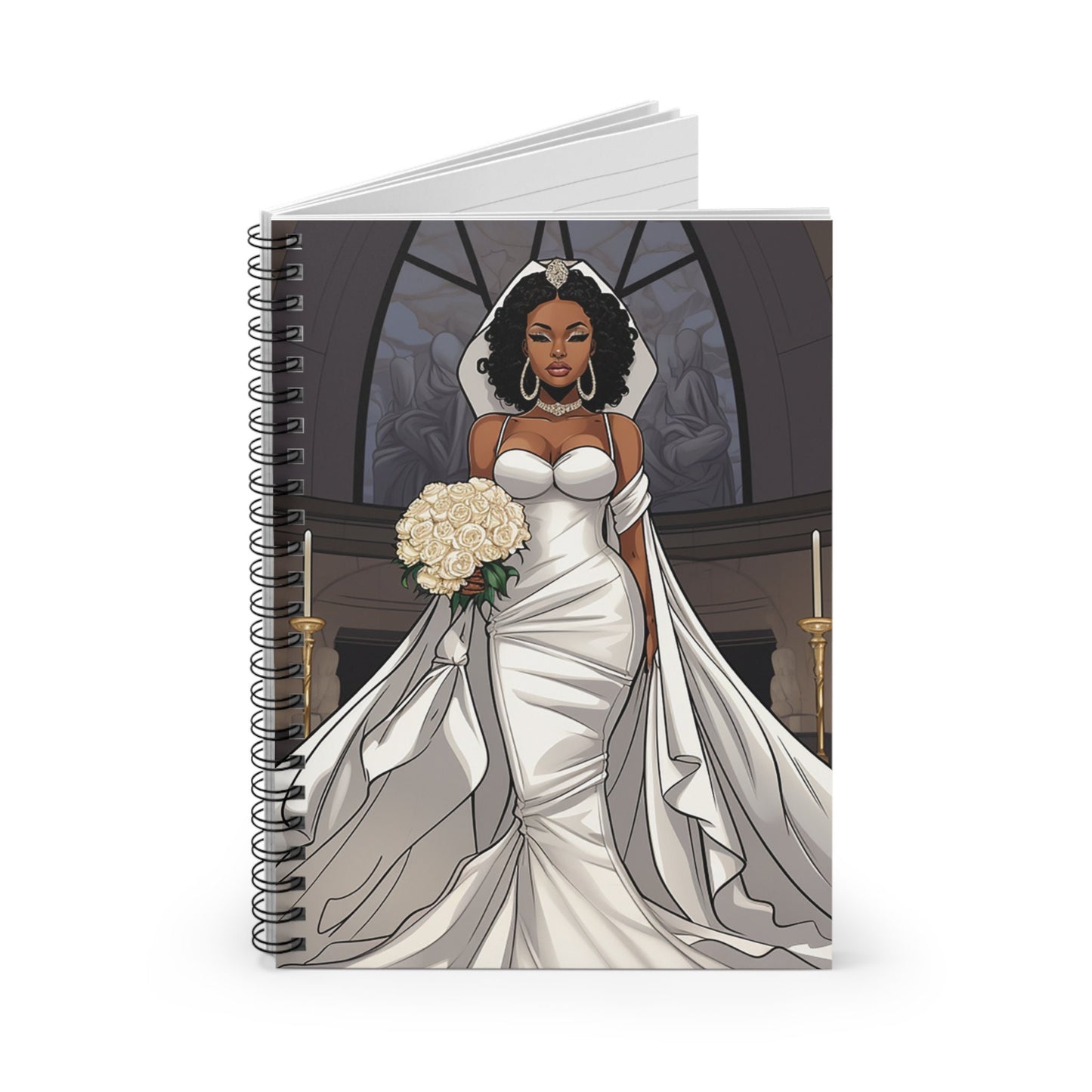 Beautiful Melanated African American (Black) Bride Spiral Notebook - Ruled Line