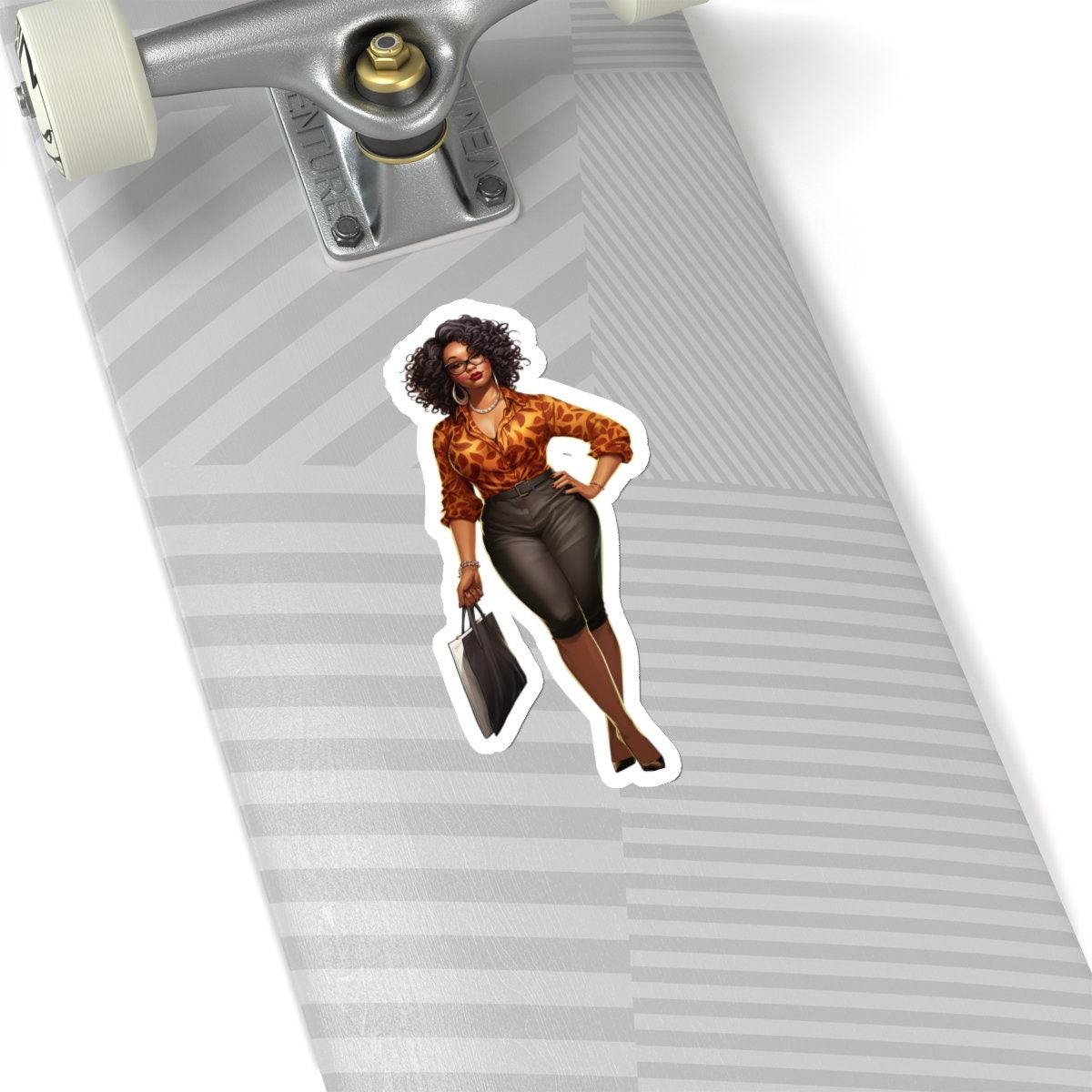 African American Black Business Woman in Orange with Laptop Bag Kiss-Cut Stickers