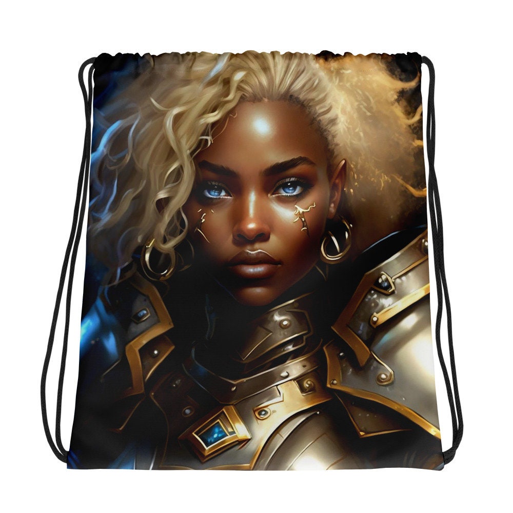 Golden Black African American Warrior Woman Gift Backpack Drawstring bag