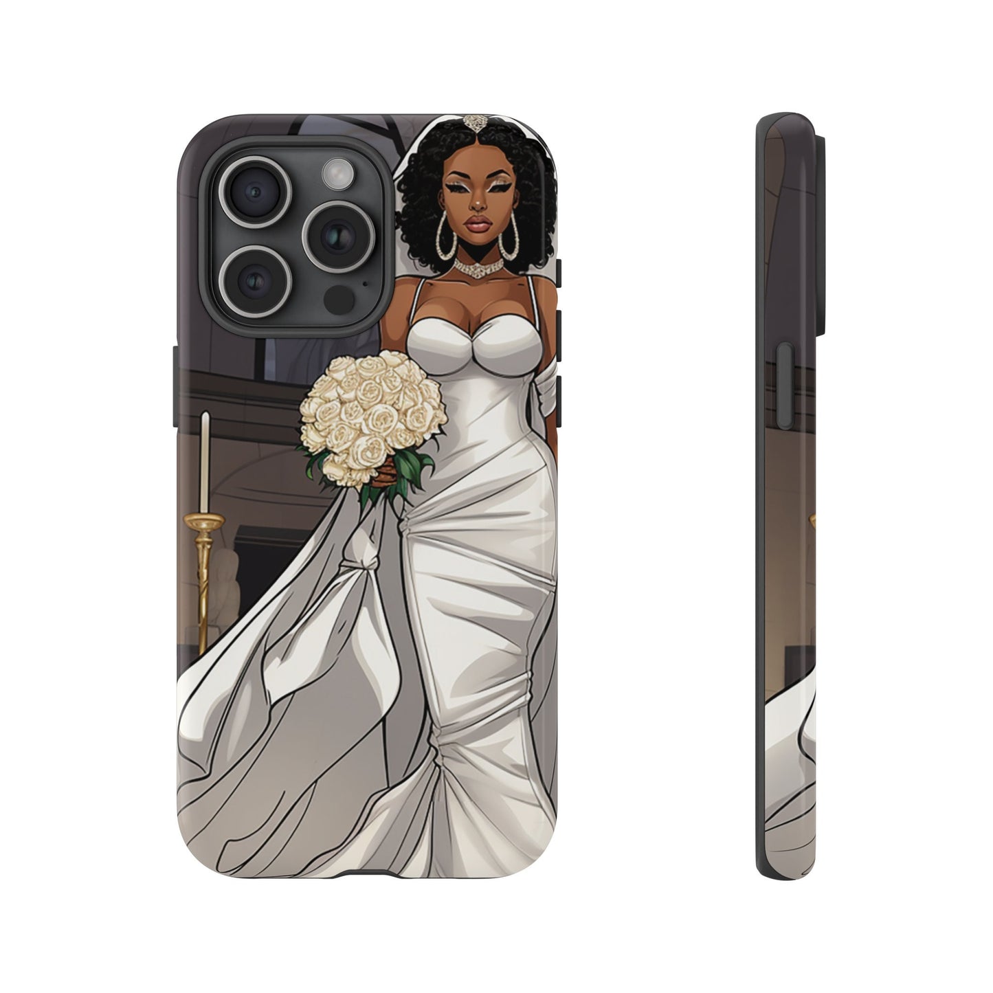 iPhone 15, iPhone 15 Pro, iPhone 15 Plus, iPhone 15 Pro Max Tough Cases African American Bride Black bride wedding Dress Wedding Gown