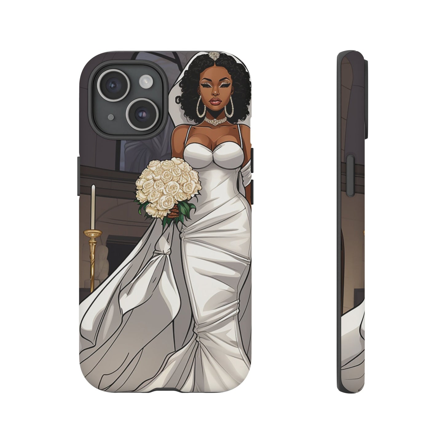 iPhone 15, iPhone 15 Pro, iPhone 15 Plus, iPhone 15 Pro Max Tough Cases African American Bride Black bride wedding Dress Wedding Gown