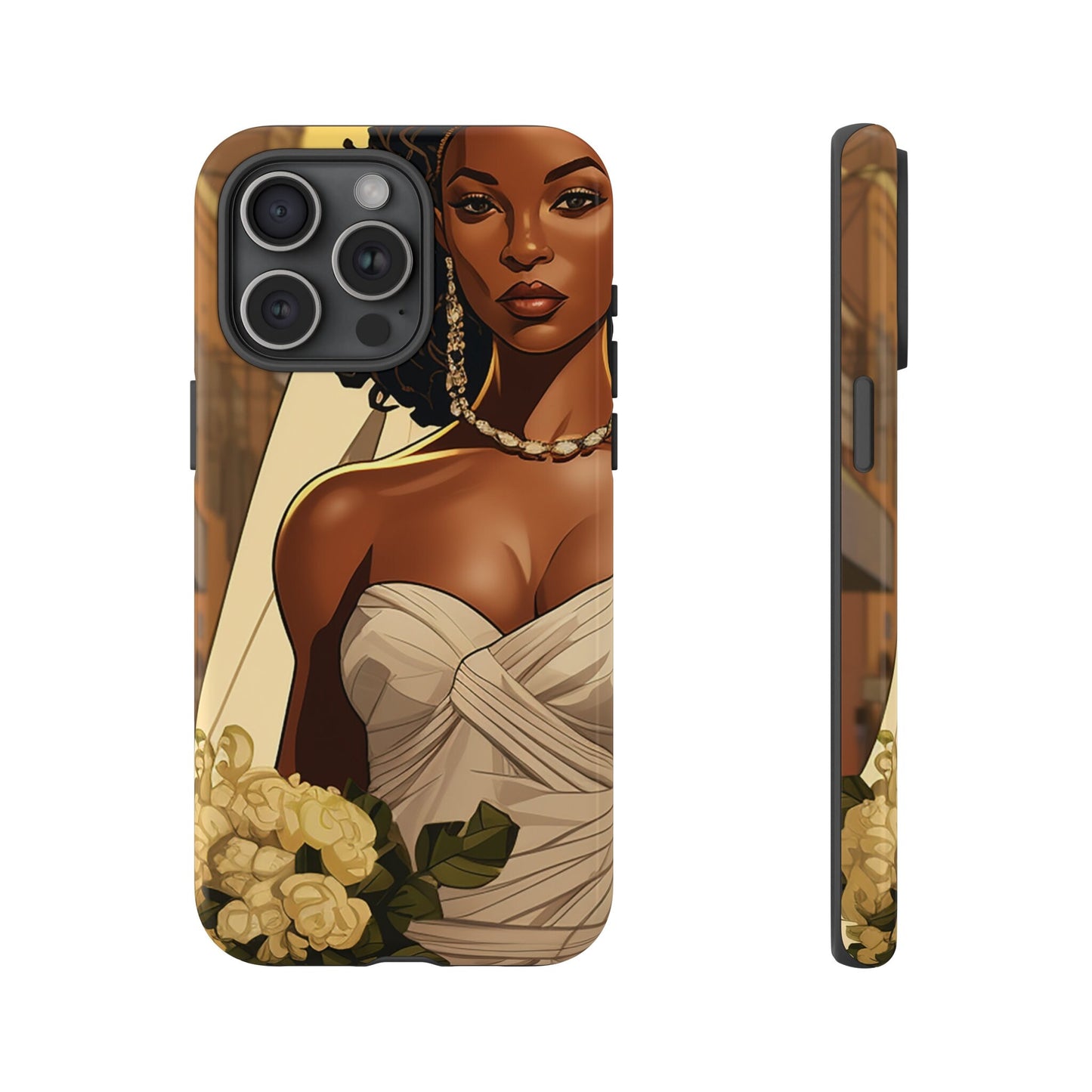iPhone 15, iPhone 15 Pro, iPhone 15 Plus, iPhone 15 Pro Max Tough Cases African American Bride Black bride wedding Dress Wedding Gown