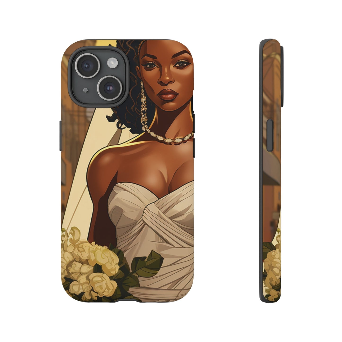 iPhone 15, iPhone 15 Pro, iPhone 15 Plus, iPhone 15 Pro Max Tough Cases African American Bride Black bride wedding Dress Wedding Gown