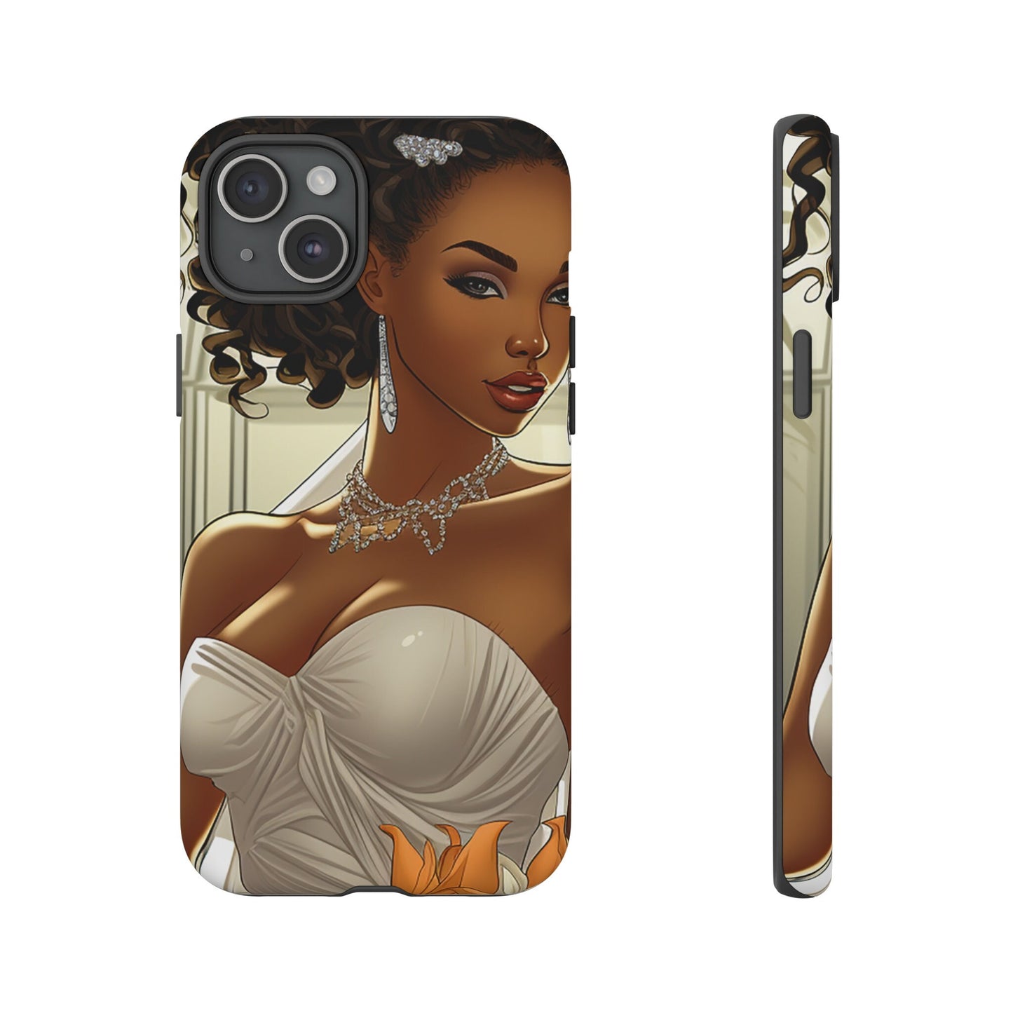iPhone 15, iPhone 15 Pro, iPhone 15 Plus, iPhone 15 Pro Max Tough Cases African American Bride Black bride wedding Dress Wedding Gown
