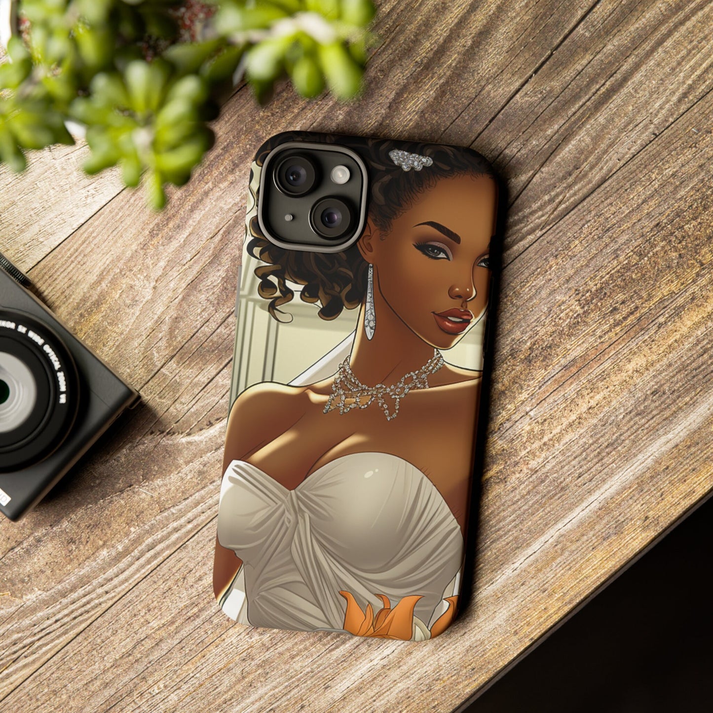 iPhone 15, iPhone 15 Pro, iPhone 15 Plus, iPhone 15 Pro Max Tough Cases African American Bride Black bride wedding Dress Wedding Gown