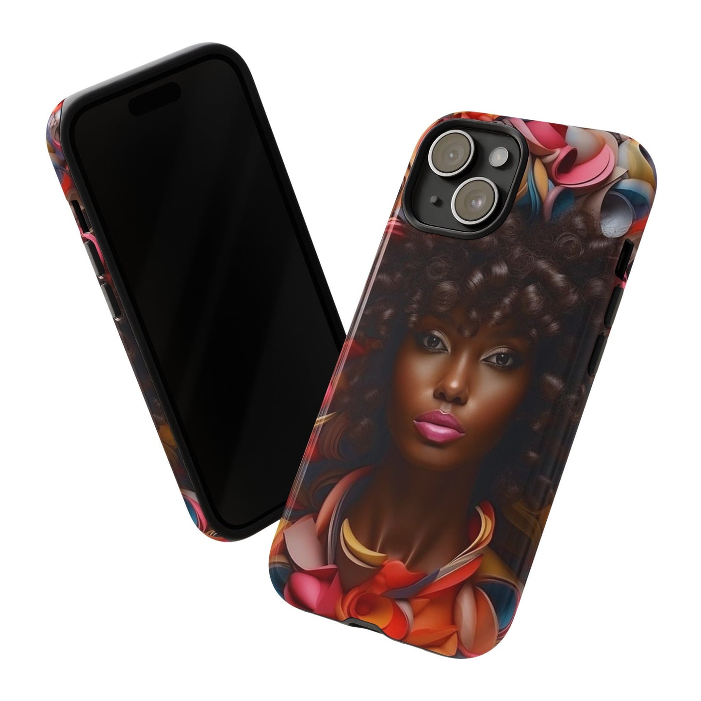iPhone 15, iPhone 15 Pro, iPhone 15 Plus, iPhone 15 Pro Max Tough Cases African American Woman Black Women in Flowers Red Yellow Orange