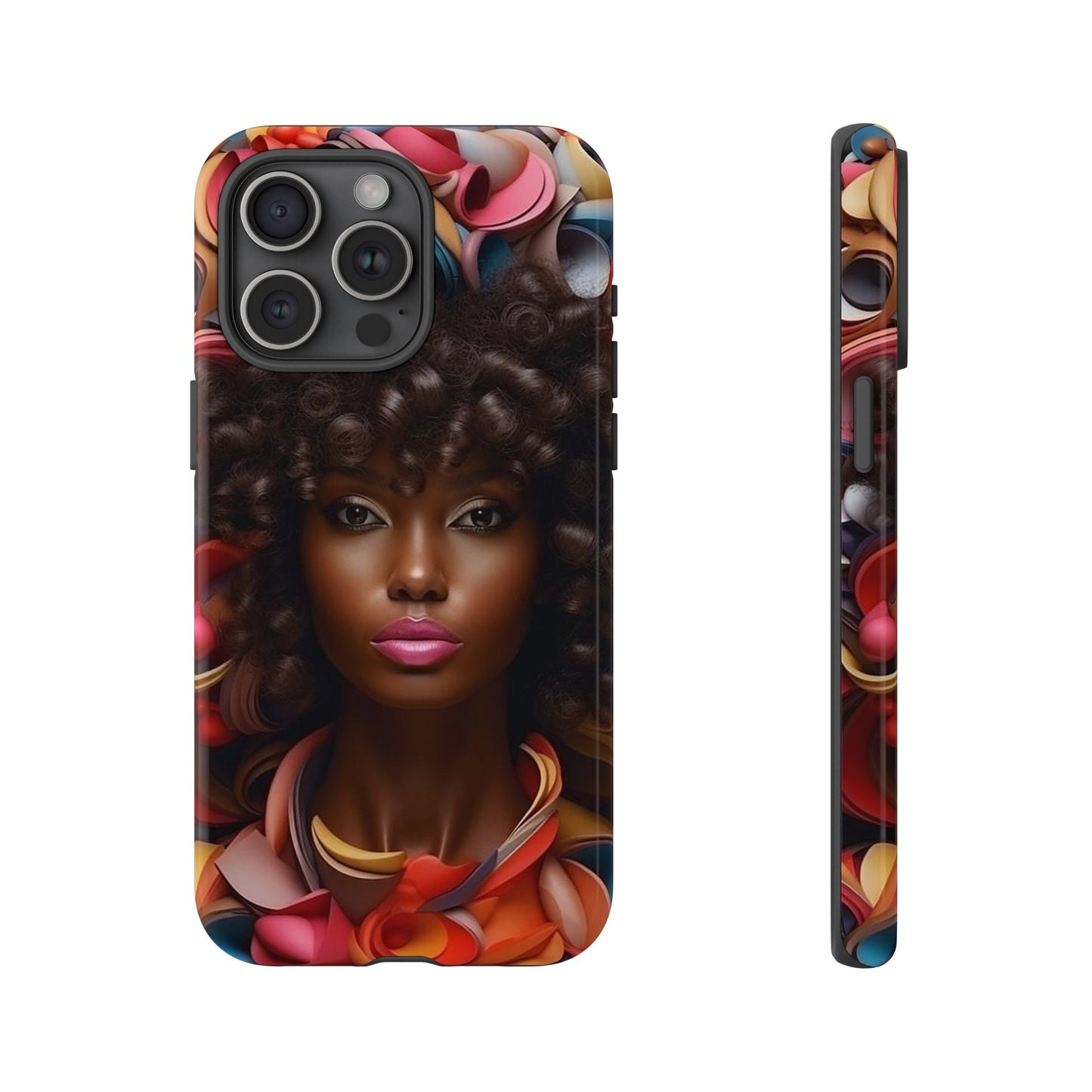 iPhone 15, iPhone 15 Pro, iPhone 15 Plus, iPhone 15 Pro Max Tough Cases African American Woman Black Women in Flowers Red Yellow Orange