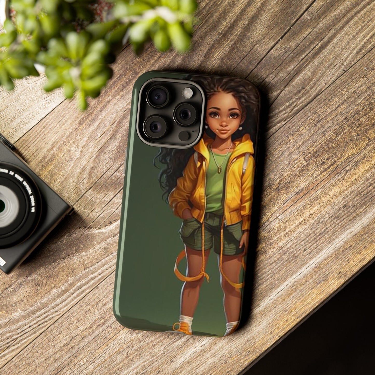 iPhone 15, iPhone 15 Pro, iPhone 15 Plus, iPhone 15 Pro Max Tough Case African American Young Woman Black in Yellow Hoodie Yellow Sweatshirt
