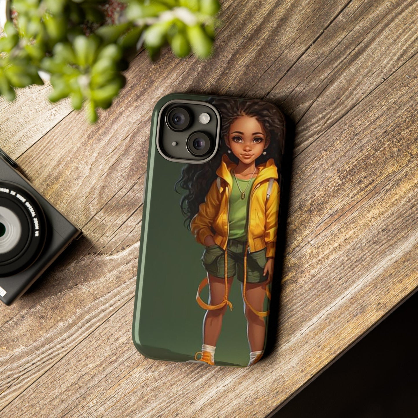 iPhone 15, iPhone 15 Pro, iPhone 15 Plus, iPhone 15 Pro Max Tough Case African American Young Woman Black in Yellow Hoodie Yellow Sweatshirt