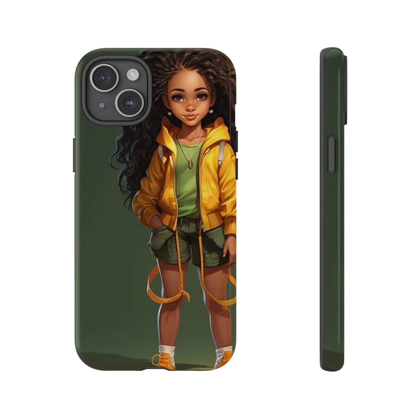 iPhone 15, iPhone 15 Pro, iPhone 15 Plus, iPhone 15 Pro Max Tough Case African American Young Woman Black in Yellow Hoodie Yellow Sweatshirt