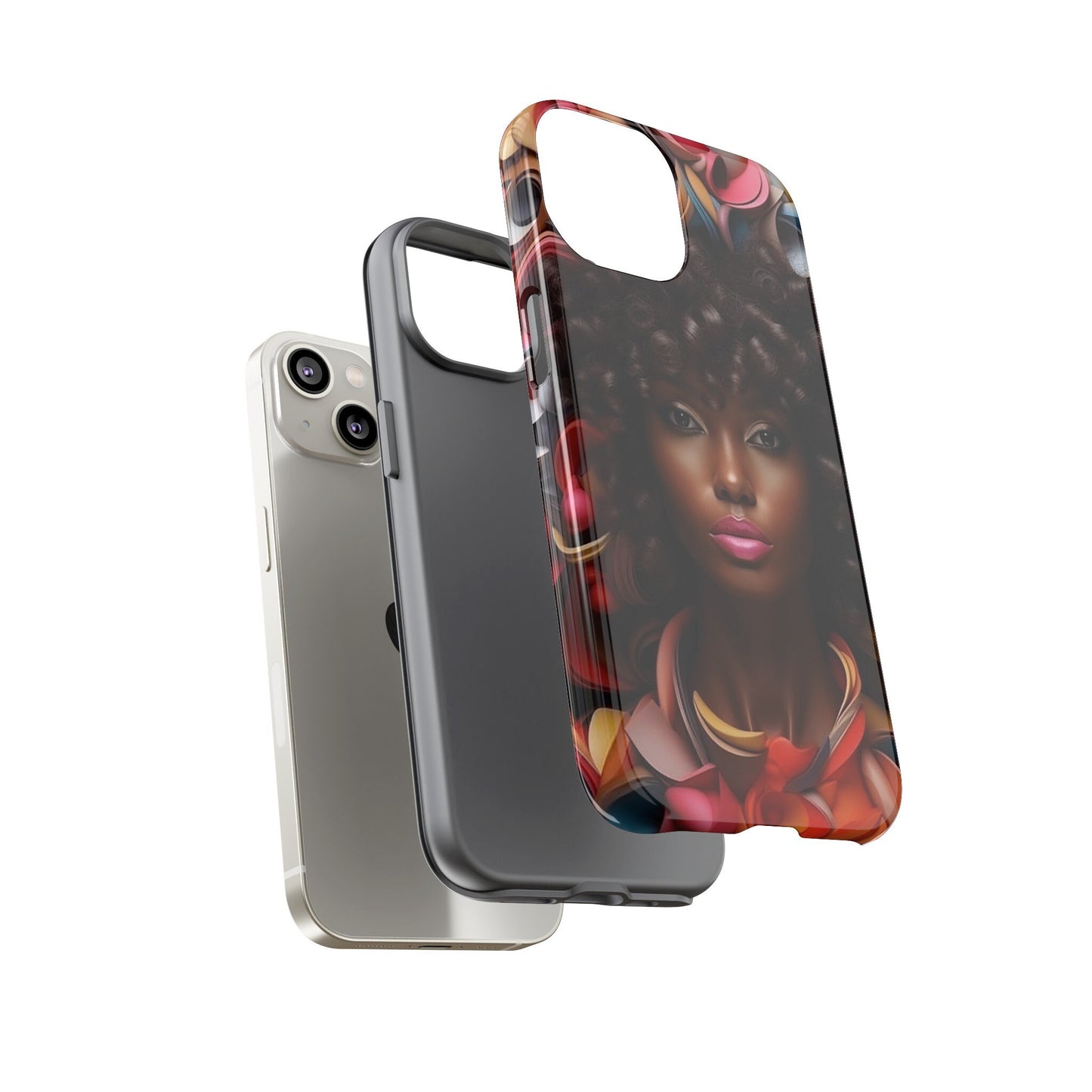 iPhone 14, iPhone 14 Pro, iPhone 14 Plus, iPhone 14 Pro Max Tough Cases African American Woman Black Women in Flowers Red Yellow Orange