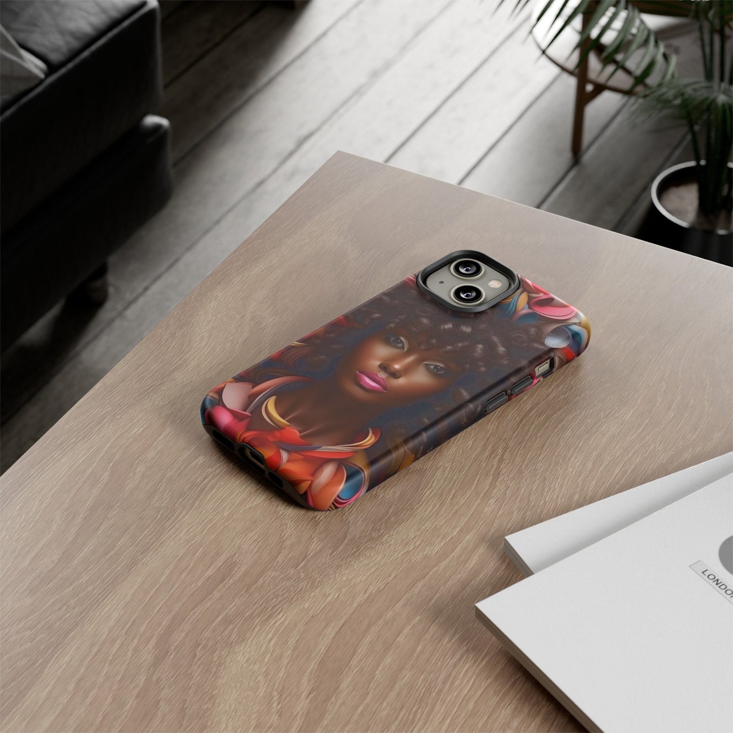 iPhone 14, iPhone 14 Pro, iPhone 14 Plus, iPhone 14 Pro Max Tough Cases African American Woman Black Women in Flowers Red Yellow Orange