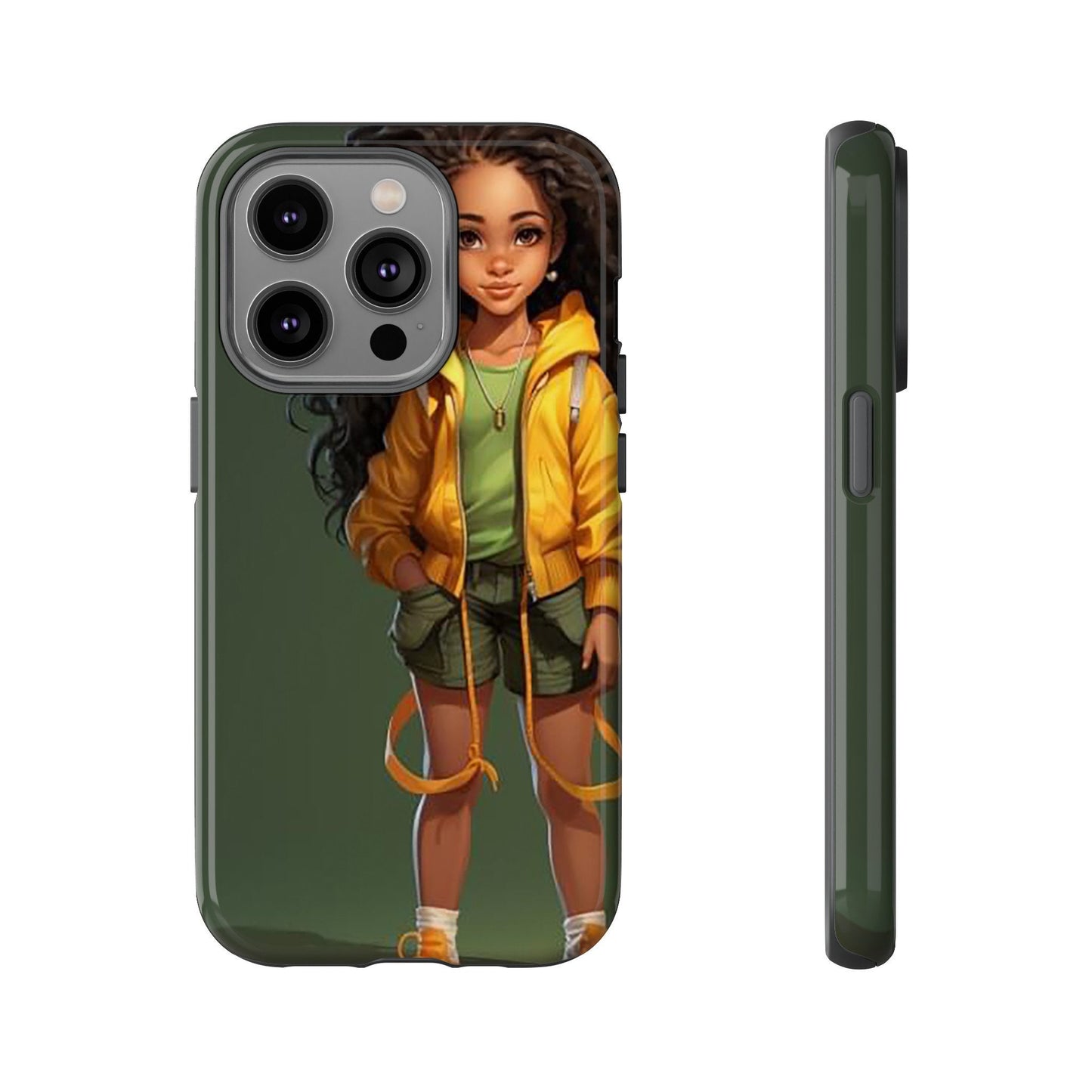 iPhone 14, iPhone 14 Pro, iPhone 14 Plus, iPhone 14 Pro Max Tough Case African American Young Woman Black in Yellow Hoodie Yellow Sweatshirt
