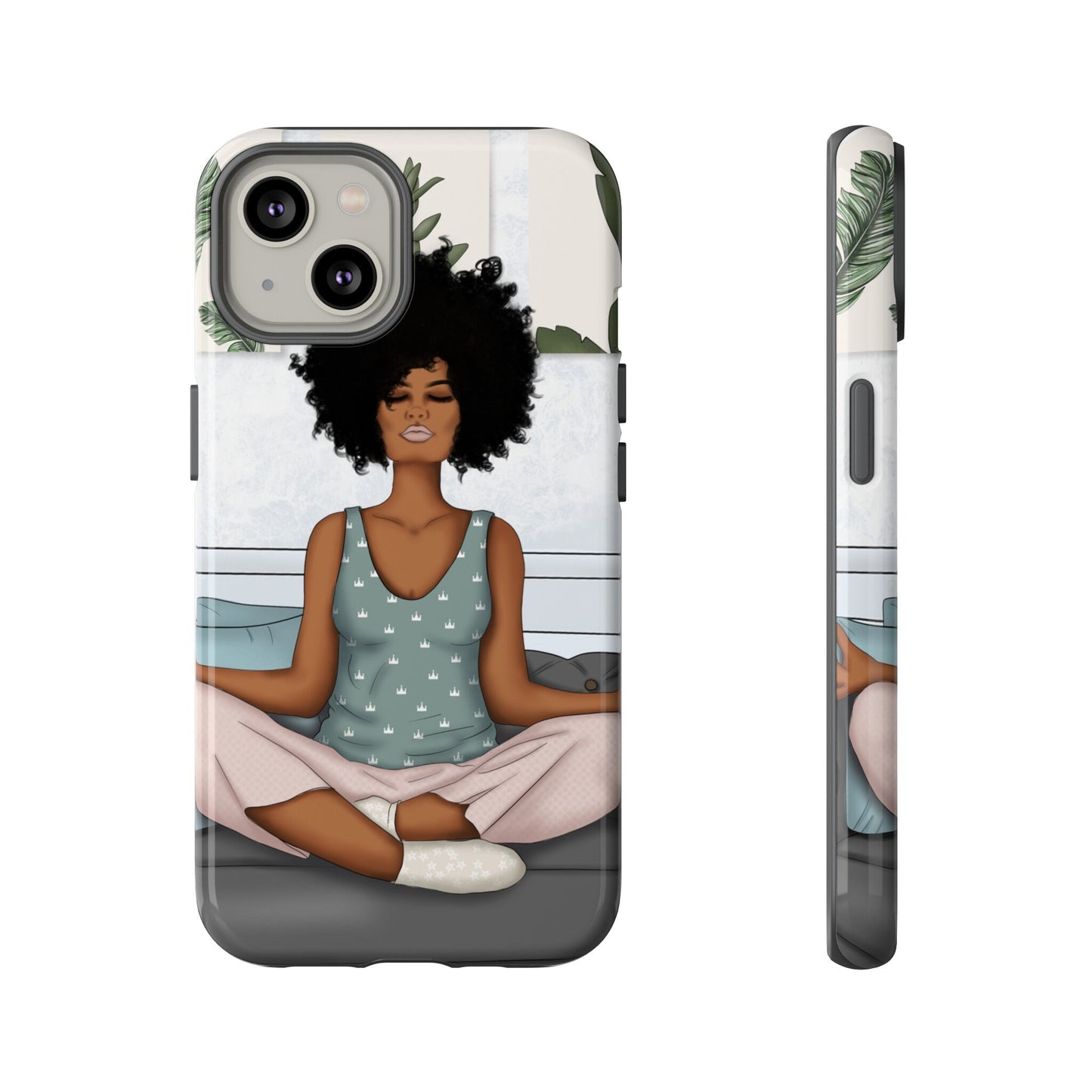 iPhone 14, iPhone 14 Pro, iPhone 14 Plus, iPhone 14 Pro Max Tough Cases African American Woman Black Woman Yoga Namaste Peace Joy