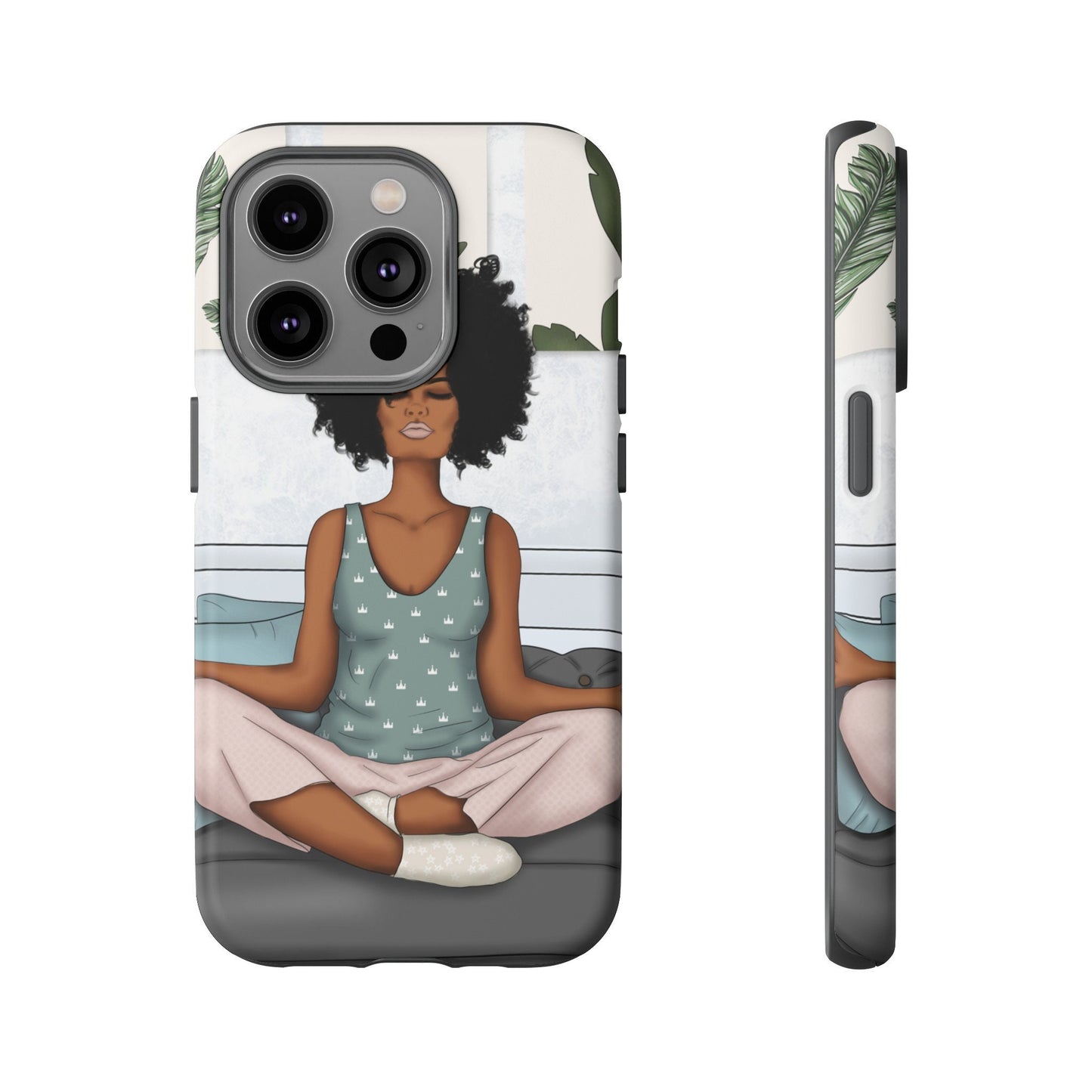 iPhone 14, iPhone 14 Pro, iPhone 14 Plus, iPhone 14 Pro Max Tough Cases African American Woman Black Woman Yoga Namaste Peace Joy