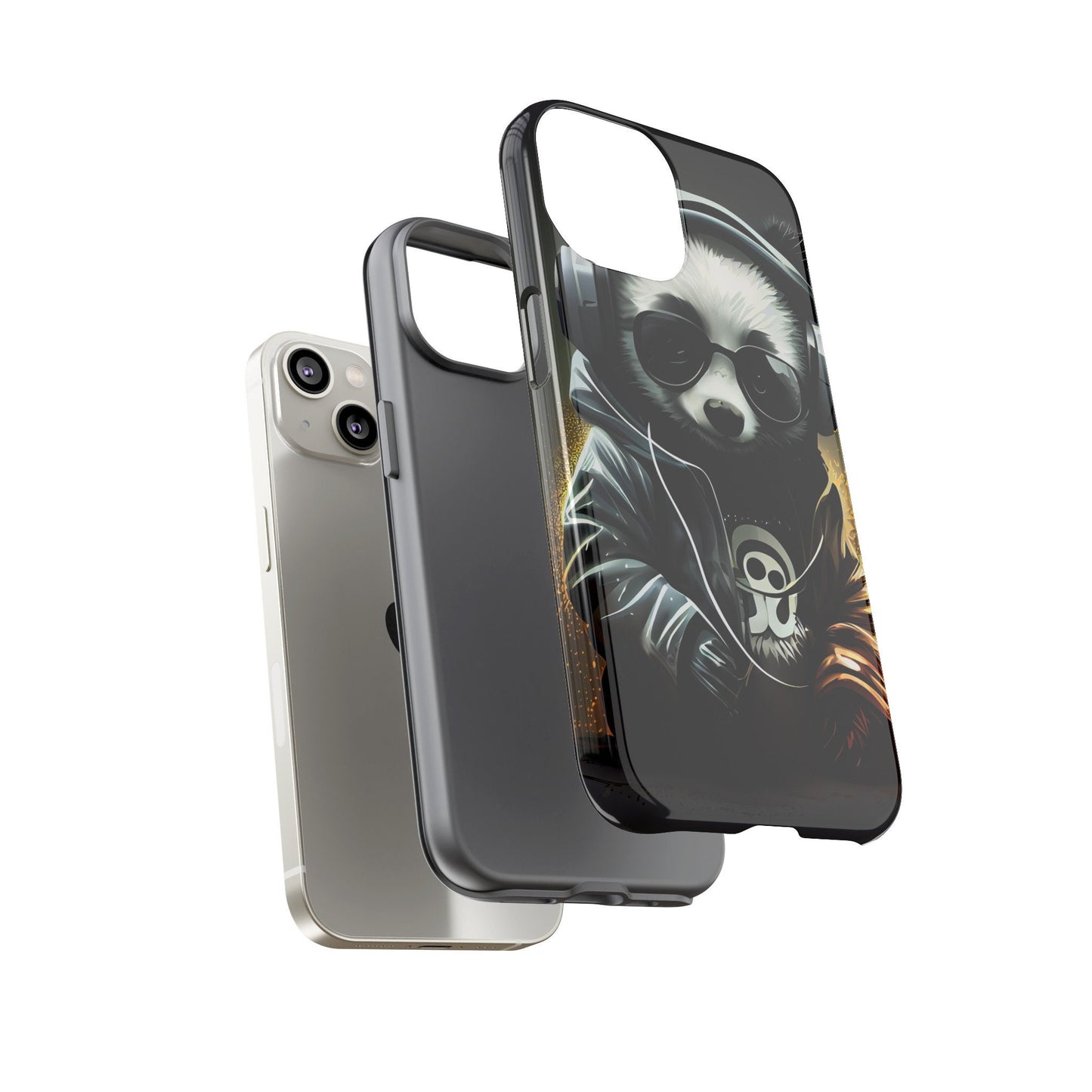 iPhone 14, iPhone 14 Pro, iPhone 14 Plus, iPhone 14 Pro Max Tough Cases Black White Panda With Headphones Audiophile Stereo headset bear