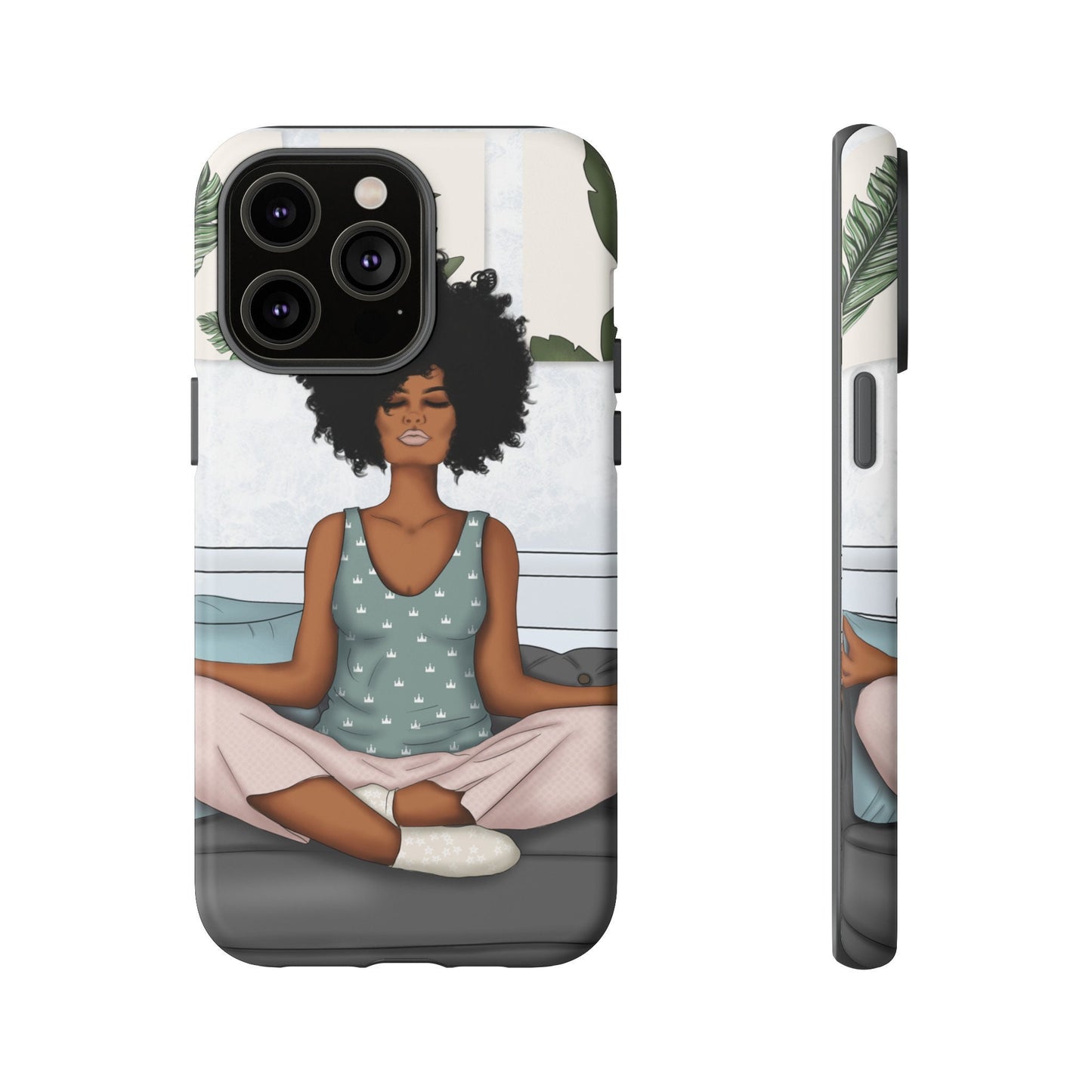 iPhone 14, iPhone 14 Pro, iPhone 14 Plus, iPhone 14 Pro Max Tough Cases African American Woman Black Woman Yoga Namaste Peace Joy